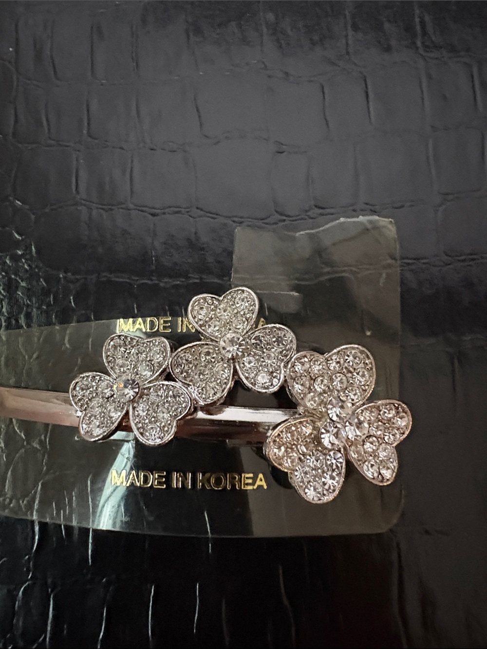 Crystal Clover Hair Barrette Clip - Silver